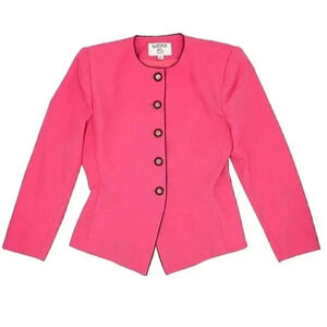 Vintage 80s Punk‎ Pink & Black Padded Suit Jacket Size 6/Small Long Sleeve Top